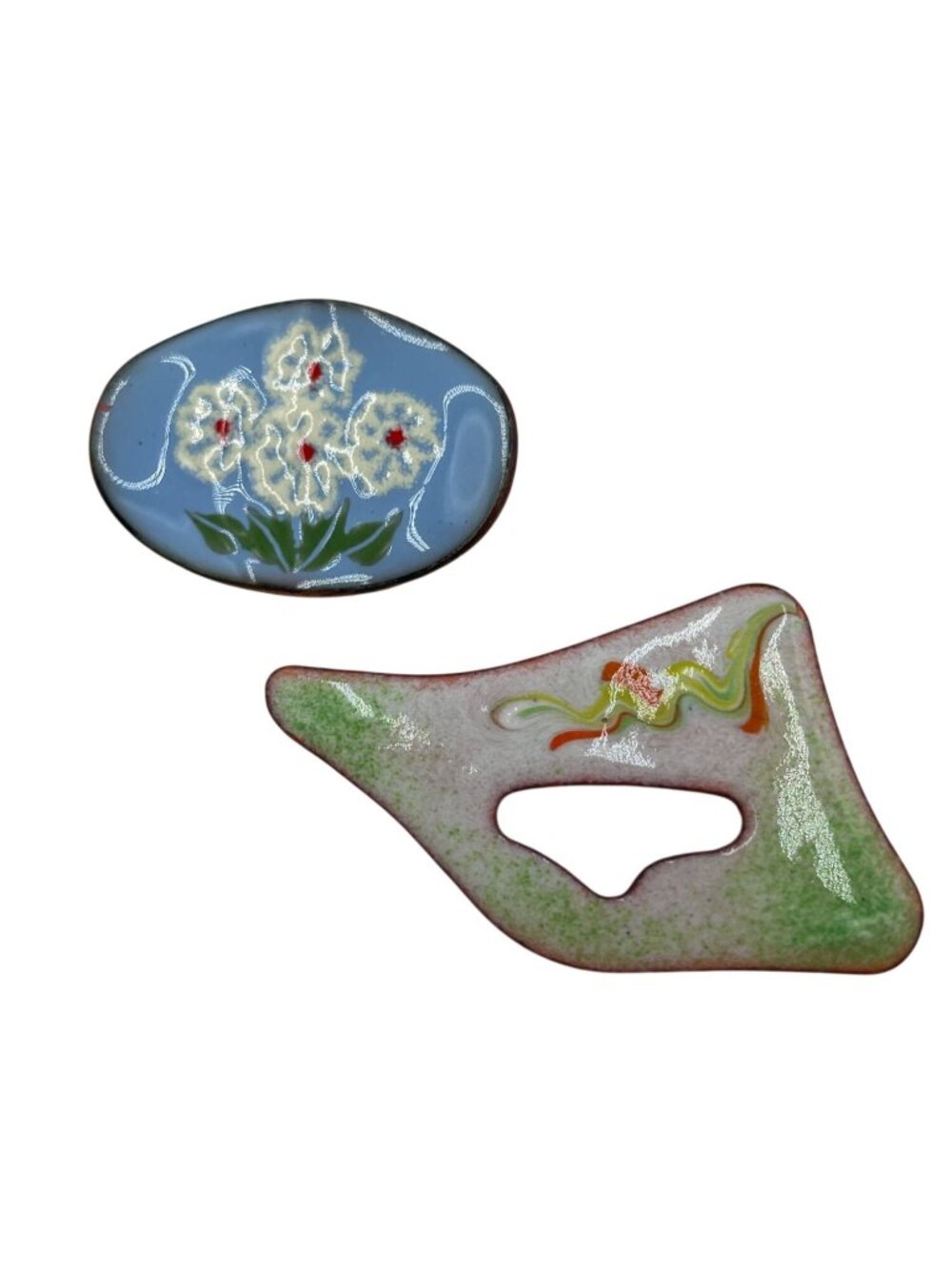 Vintage Handcrafted Enameled Copper Broochs Floral Abstract Designs Inga Israel
